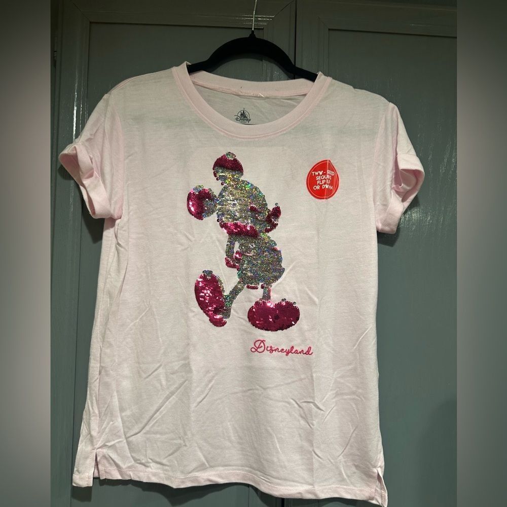 NWT Disney Parks Imagination Pink Sequined Disney Mickey Mouse Tee S